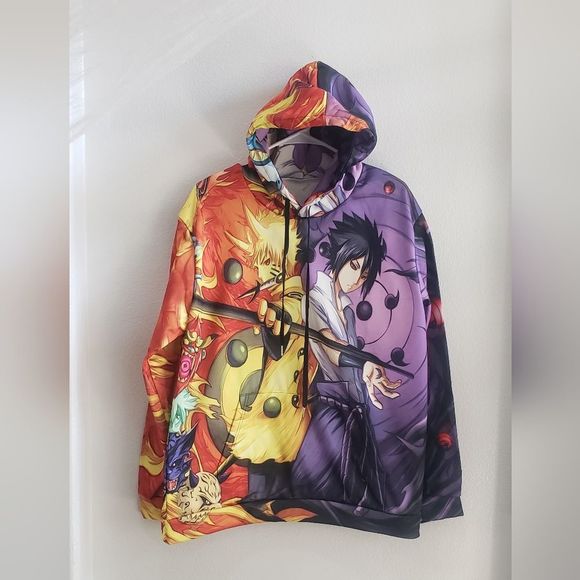Anime Naruto Shippensburg and Sasuke six paths 3D hooded sweatshirt size large - Picture 1 of 2